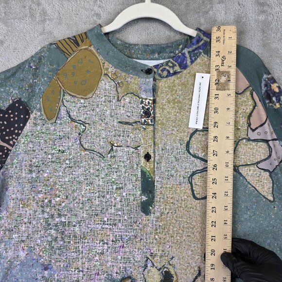 3Potato Dress Womens Medium Green Blue Abstract Floral Print Tunic Pockets Boho - Picture 10 of 14
